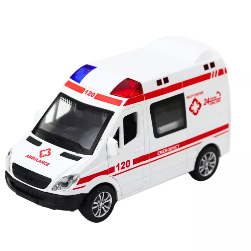 LEAN TOYS policijos automobilis ir greitosios pagalbos automobilis su trinties varikliu, šviesomis ir garsais, atidaromomis durimis, mišrus asortimentas