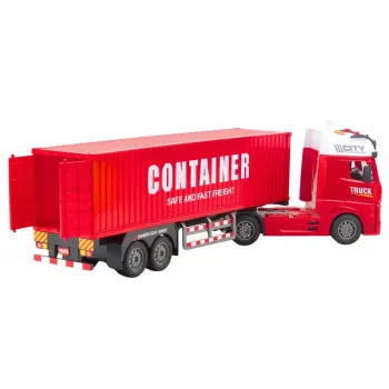LEAN TOYS Transporto sunkvežimis su konteineriu, šviesomis ir garsais, raudonas