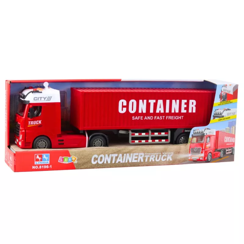 LEAN TOYS Transporto sunkvežimis su konteineriu, šviesomis ir garsais, raudonas