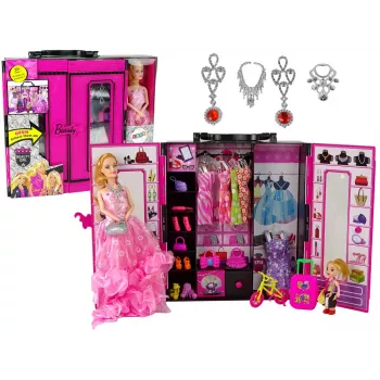 LEAN TOYS lėlė su drabužių spinta ir persirengimo kambariu lėlėms grožio mergaitės lagamine