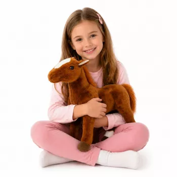 LEAN TOYS rudas pliušinis arklys, minkštas žaislas 40 cm