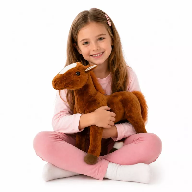 LEAN TOYS rudas pliušinis arklys, minkštas žaislas 40 cm