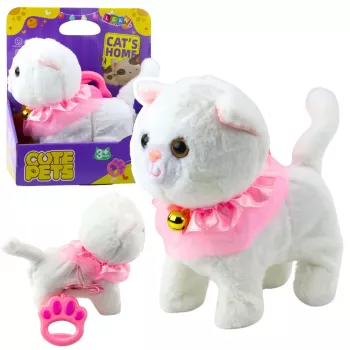 LEAN TOYS interaktyvus kačiukas su pavadėliu, rožinis, su raukšlėta apykakle, vaikšto ir miauksi
