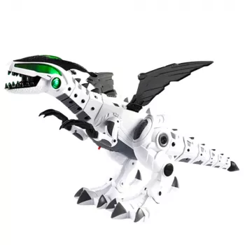 LEAN TOYS Dinozauras robotas su baterijomis, judančiais sparnais, šviesomis, garsu, baltas