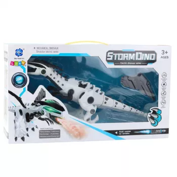 LEAN TOYS Dinozauras robotas su baterijomis, judančiais sparnais, šviesomis, garsu, baltas