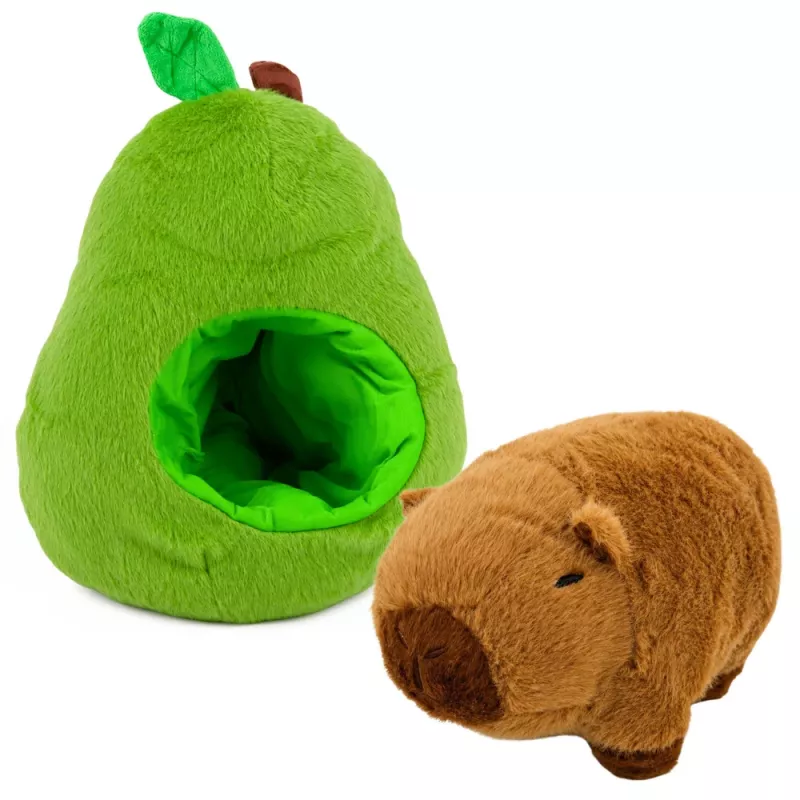 LEAN TOYS Žalias avokadas su kapybara 2 viename apverčiamas pliušinis žaislas 35 cm