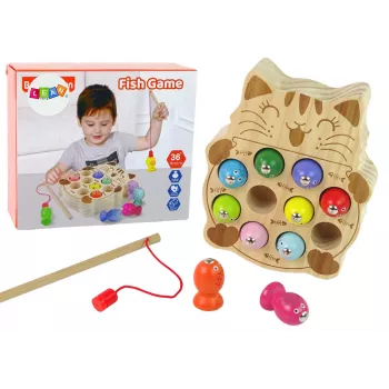 LEAN TOYS medinis žuvų gaudymo žaidimas su 2 meškerėmis ir kačiuku
