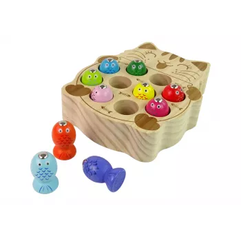 LEAN TOYS medinis žuvų gaudymo žaidimas su 2 meškerėmis ir kačiuku