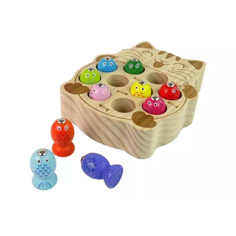 LEAN TOYS medinis žuvų gaudymo žaidimas su 2 meškerėmis ir kačiuku