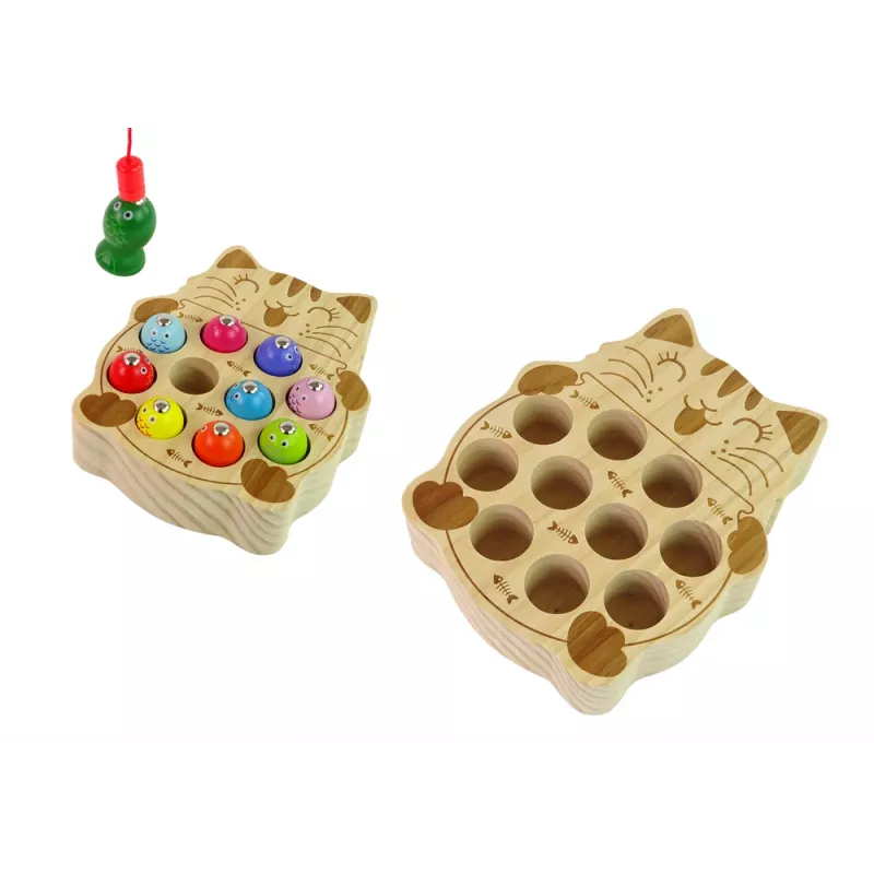 LEAN TOYS medinis žuvų gaudymo žaidimas su 2 meškerėmis ir kačiuku