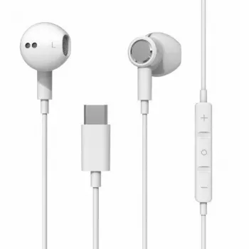 Beline USB-C ausinės į ausį su mikrofonu ir nuotolinio valdymo pulteliu, baltos