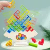 LEAN TOYS Tetris bokšto pusiausvyros įgūdžių žaidimas 16 blokelių 22 spalvotos kortelės