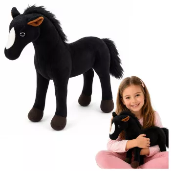 LEAN TOYS Pliušinis arklys Minkštas žaislas Mascot Juodas 40cm x 37cm