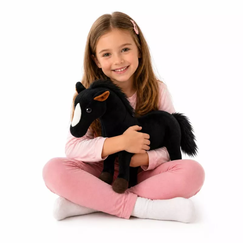 LEAN TOYS Pliušinis arklys Minkštas žaislas Mascot Juodas 40cm x 37cm