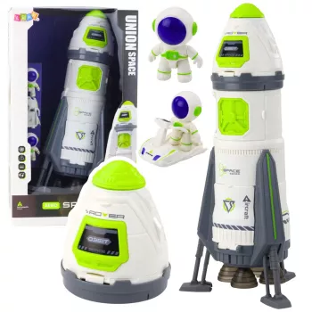 LEAN TOYS Space Rocket Ship žaidimų rinkinys su astronautų figūrėlėmis, šviesomis ir garsais, 42 cm, baltas pilkas oranžinis