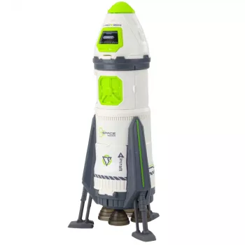 LEAN TOYS Space Rocket Ship žaidimų rinkinys su astronautų figūrėlėmis, šviesomis ir garsais, 42 cm, baltas pilkas oranžinis