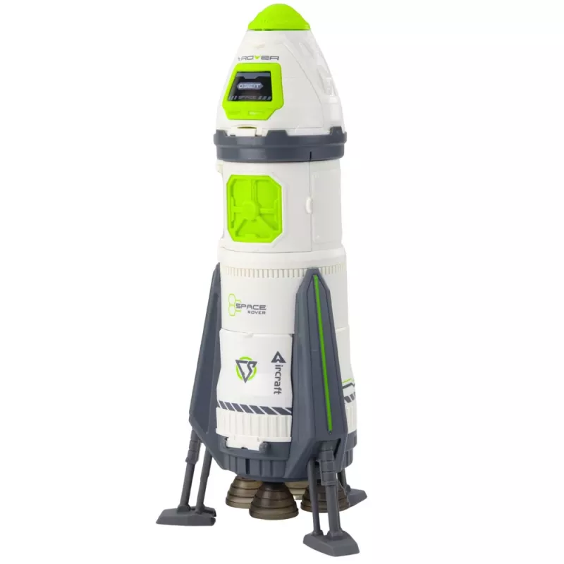 LEAN TOYS Space Rocket Ship žaidimų rinkinys su astronautų figūrėlėmis, šviesomis ir garsais, 42 cm, baltas pilkas oranžinis