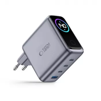 TECH-PROTECT POWERVISION NC140W-GaN 4 prievadų tinklo įkroviklis PD 140W / QC3.0 tamsiai pilka