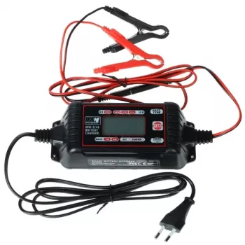 MW Power MW-SC4E 12V 4A automatinis 4 pakopų akumuliatoriaus įkroviklis švino-rūgšties AGM GEL MF akumuliatoriams 10-120Ah su LED indikatoriais, krokodilo spaustukais, EU kištuku
