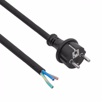 Akyga AK-OT-04S guminis maitinimo kabelis H05RR-F 3 x 1,5 mm², CEE 7/7 kištukas – laisvi laidai, 5 m, juodas