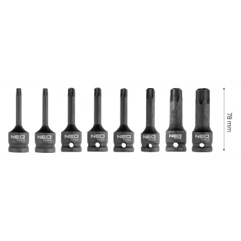 NEO Tools 10-257 219 dalių 1/4 colio, 3/8 colio, 1/2 colio pavaros lizdų rinkinys su reketais, antgaliais ir šešiabriauniais rakteliais, laikomas liejamoje dėžutėje