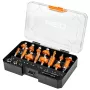 NEO TOOLS 15 dalių volframo karbido frezų rinkinys su 8 mm kotu medinėje dėžutėje