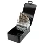 NEO TOOLS 25 dalių HSS-Co kobalto grąžtų rinkinys metalui, 1,0–13,0 mm, pilnai šlifuotas, 135° skeltas antgalis, DIN 338, metalinis dėklas
