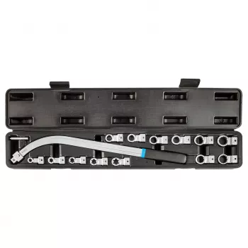 NEO TOOLS 14 dalių įtempiklio nuėmimo veržliarakčių rinkinys su keičiamais antgaliais