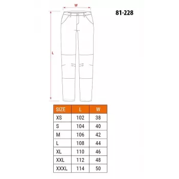 NEO Tools 81-228-XXL apsauginės darbo kelnės, pilkos/juodos, XXL, 65% poliesteris 35% medvilnė, 267 g/m², 10 kišenių, sustiprinti keliai, atšvaitai, EN ISO 13688:2013