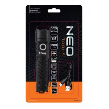 NEO TOOLS USB C 1500 lm SST40 LED įkraunamas žibintuvėlis
