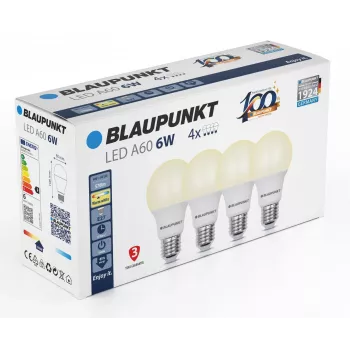 Blaupunkt LED lemputė E27 A60 570 lm 6W 2700K, 4 vnt. (BLAUPUNKT-E27-6W-WW-4)