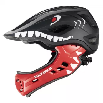 ROCKBROS TT-32006 Shark vaikų transformuojamas dviračio šalmas su nuimamu smakro apsaugu, S dydis (48-52 cm), juodas