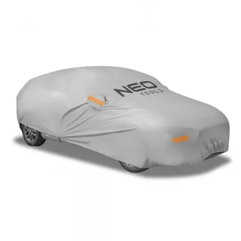 NEO TOOLS daugiasluoksnis vandeniui atsparus automobilio dangtis XL, 2 sluoksnių PEVA, apsauga nuo UV spindulių, elastingas kraštas, tvirtinimo dirželiai, pilka