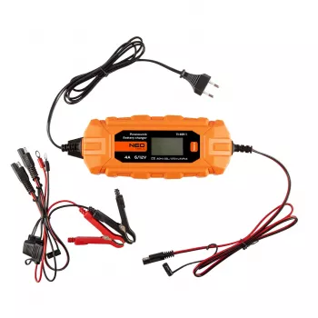 NEO TOOLS 11-891-1 Automatinis akumuliatoriaus įkroviklis 4A/70W, skirtas 6V/12V švino rūgšties, AGM ir GEL akumuliatoriams (3-120Ah)
