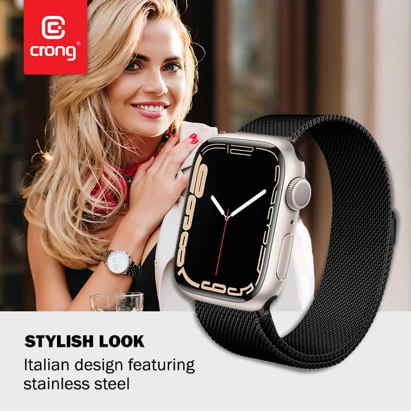 Crong Milano Steel - nerūdijančio plieno dirželis, skirtas Apple Watch 44/45/46/49 mm (juodas)
