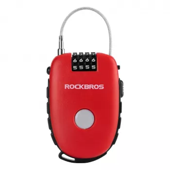 Rockbros įtraukiama kabelinė spyna 32420981001 raudona - 3 skaitmenų kombinacija, 90 cm pintas plienas