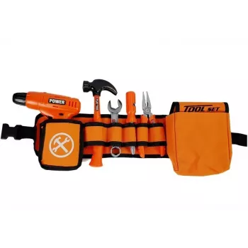 LEAN TOYS Handyman rinkinys su diržu, grąžtu, atsuktuvu, replėmis, plaktuku - 12 dalių žaislinis įrankių rinkinys vaikams