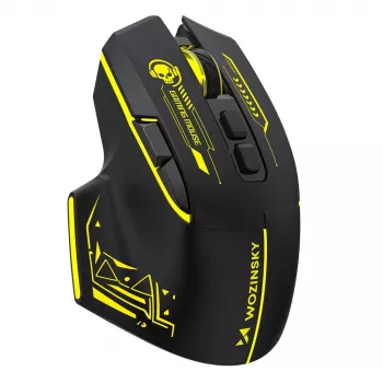 WOZINSKY WMGB-1181 belaidė žaidimų pelė, 3200 DPI, RGB apšvietimas, įkraunama, juoda-geltona