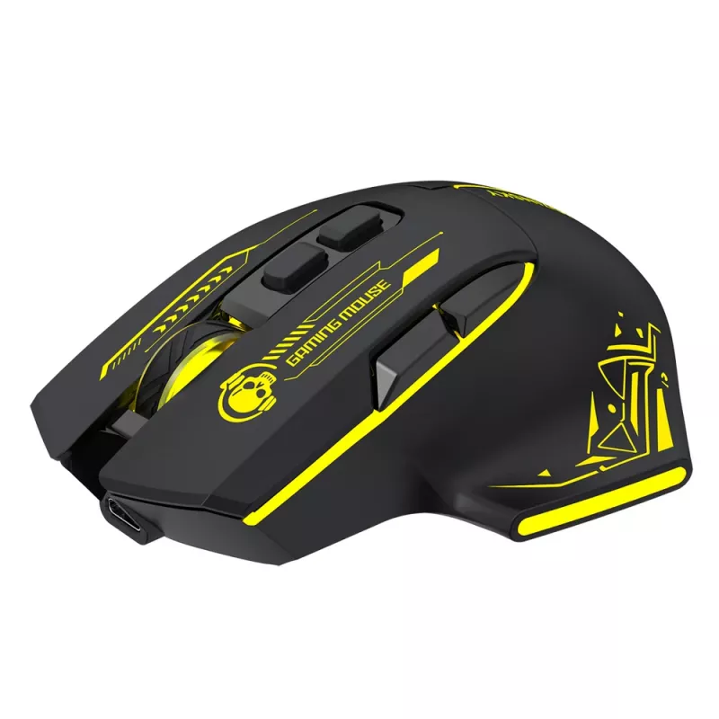 WOZINSKY WMGB-1181 belaidė žaidimų pelė, 3200 DPI, RGB apšvietimas, įkraunama, juoda-geltona