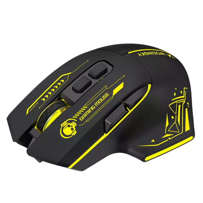 WOZINSKY WMGB-1181 belaidė žaidimų pelė, 3200 DPI, RGB apšvietimas, įkraunama, juoda-geltona