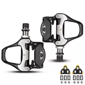 ROCKBROS LP-RD2BK plento dviračio pedalai, suderinami su Shimano SPD-SL ir geltonais kaladėlėmis - juoda sidabrinė