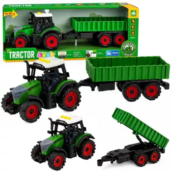 LEAN TOYS ūkio traktorius su žemės ūkio priekaba, inercinis variklis, šviesos ir garsas, 35 cm