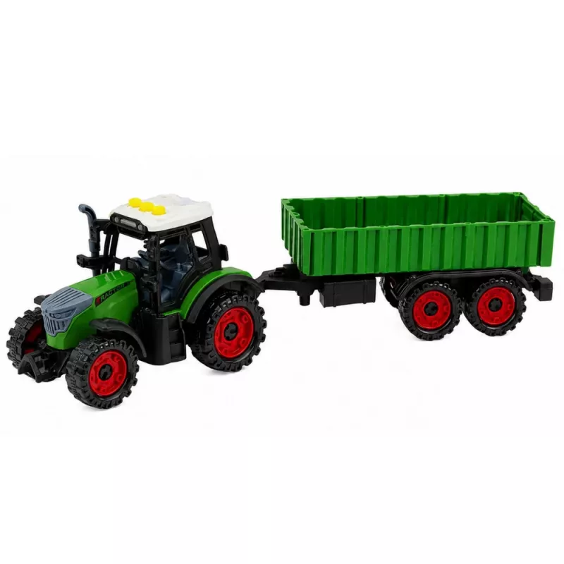 LEAN TOYS ūkio traktorius su žemės ūkio priekaba, inercinis variklis, šviesos ir garsas, 35 cm