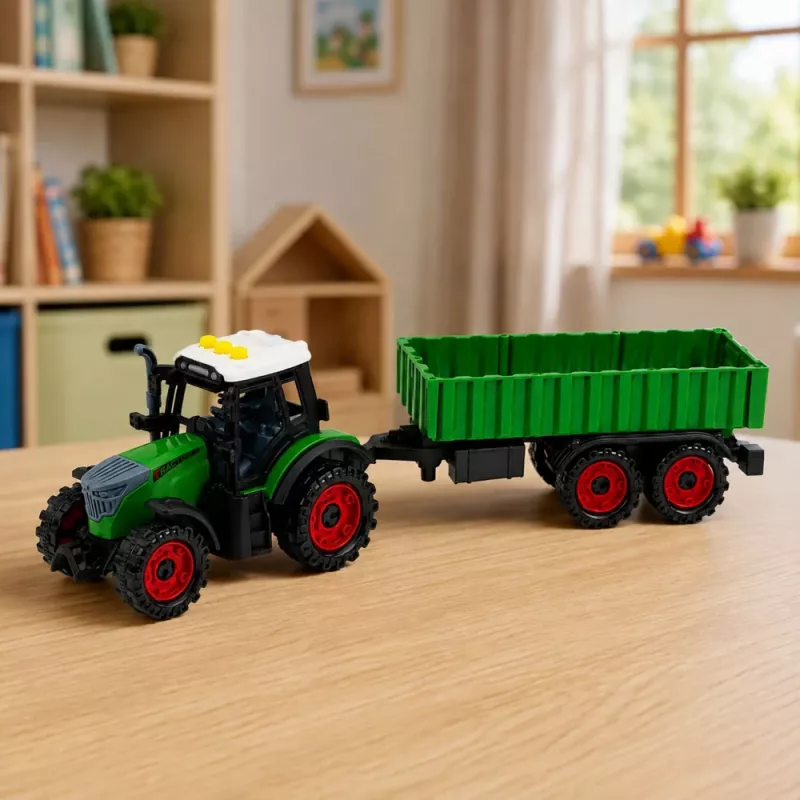 LEAN TOYS ūkio traktorius su žemės ūkio priekaba, inercinis variklis, šviesos ir garsas, 35 cm