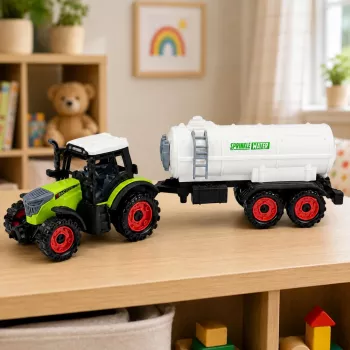 LEAN TOYS ūkio traktorius su cisterna, inercinė pavara, žemės ūkio mašina, 34 cm