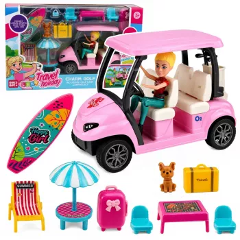 LEAN TOYS Meleks golfo rinkinys lėlėms su šuniuku - šventinis aksesuaras