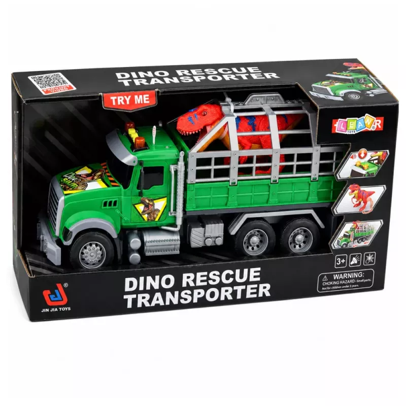 LEAN TOYS Transporter sunkvežimis su narveliu ir T-Rex dinozauro figūrėle, šviesos ir garsai 1:12