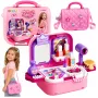 LEAN TOYS nešiojamas 2-in-1 grožio rinkinys su dėklu, veidrodžiu, kosmetika ir aksesuarais, rožinis