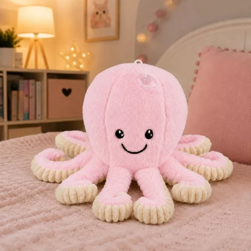 LEAN TOYS Pliušinis aštuonkojis su siurbtuku, rožinis, 16 cm