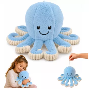 LEAN TOYS Plush aštuonkojis minkštas žaislas su elastingomis čiuptuvėmis mėlynas 30 cm